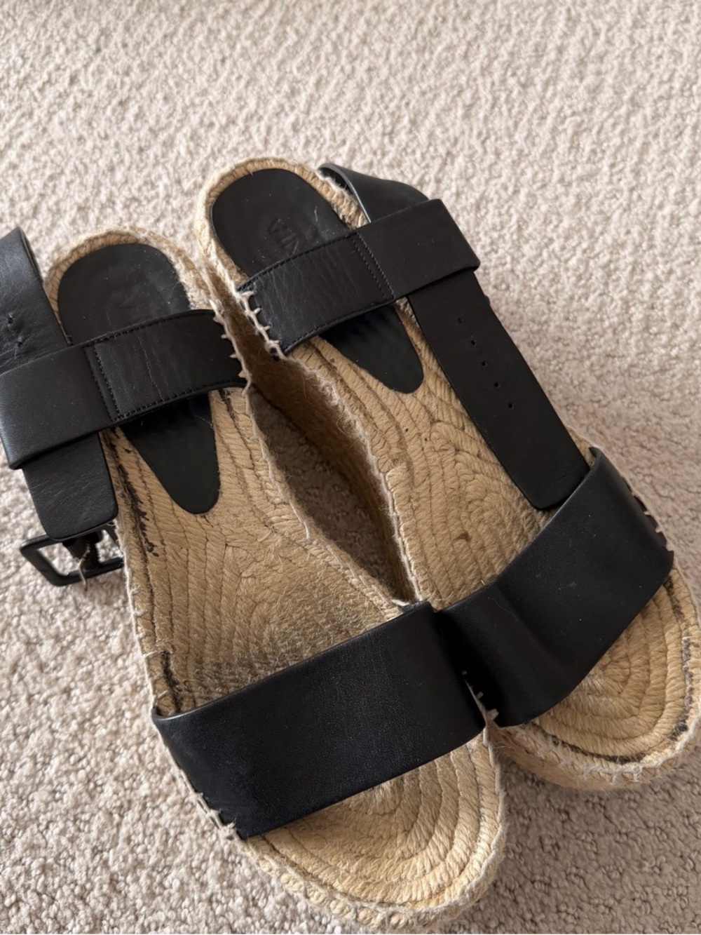 Vince Black Leather Espadrille Slide Sandals